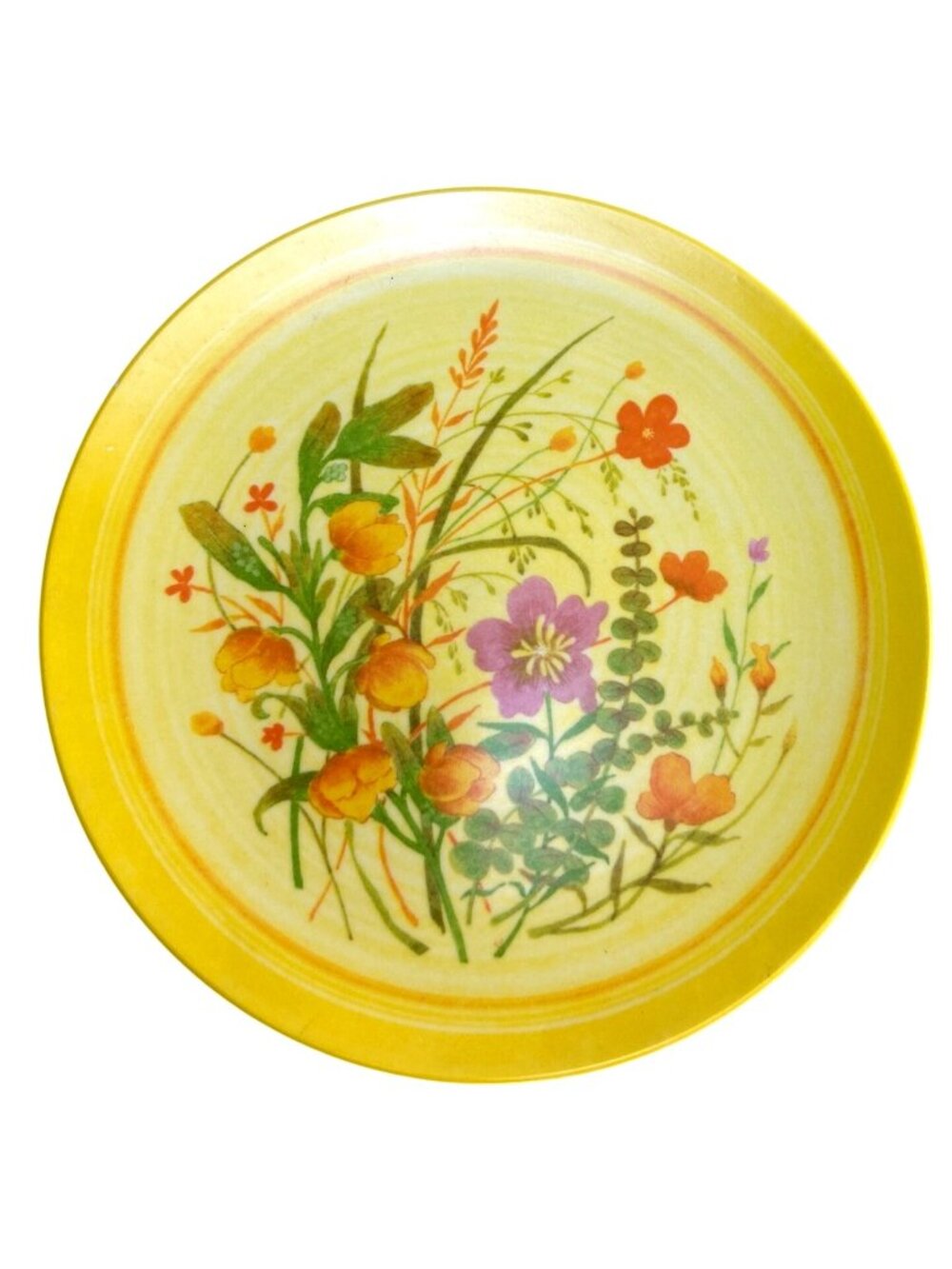 Vintage Melamine Plates Set of 6 Yellow Wildflowers 9" USA Made